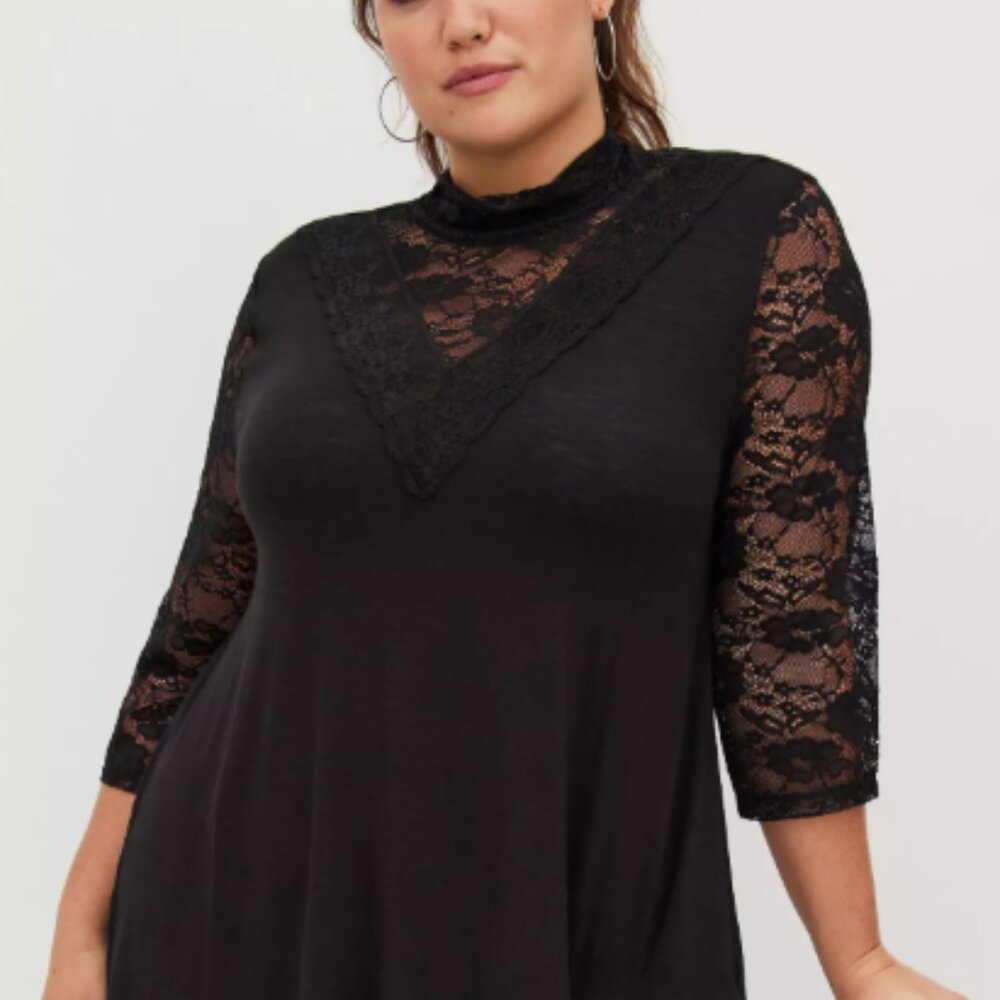 Torrid High Neck Lace Swing Top - Super Soft Black